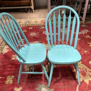 Blue hoop back chairs. 17.5” x 17” x 39”. Seat height 17.5” 