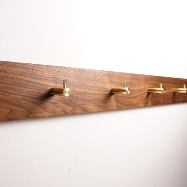 Modern Coat Rack, Solid Wood, Solid Brass, Coat Hanger, Wall Mount (Shown in Walnut) 