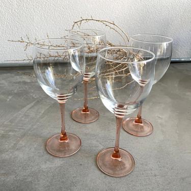 Vintage Luminarc Pink Stem Red Wine Glasses | Set of 4 | Vintage Glassware | Vintage Wine Glass | French | 1980s 
