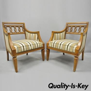 Pair of Hollywood Regency French Style Carved Spiral Back Arm Chairs