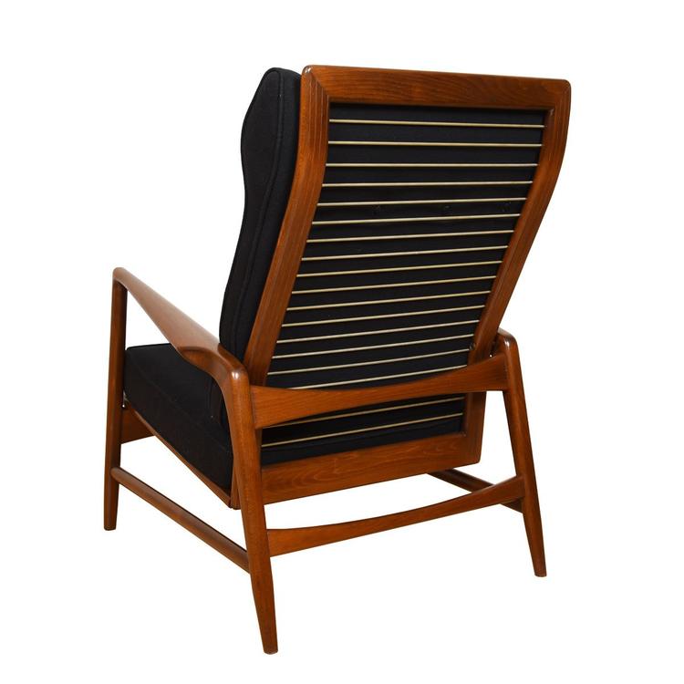 Kofod Larsen Danish Walnut & Black Adjustable Lounge Chair w/ Ottoman by Selig