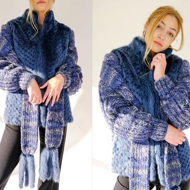 Vintage 70s Revillon Frech Blue Mink Jacket w/ Removable Zip Wool Knit Sleeves  & Matching Scarf | 100% Genuine Fur | 1970s Designer Jacket 