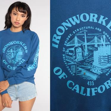 Ironworkers of California Sweatshirt 80s Graphic Sweatshirt Distressed Shirt San Francisco Raglan Sleeve 1980s Jerzees Vintage Medium 