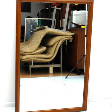 Mid Century Modern Wall Hanging Mirror, Wood Frame 