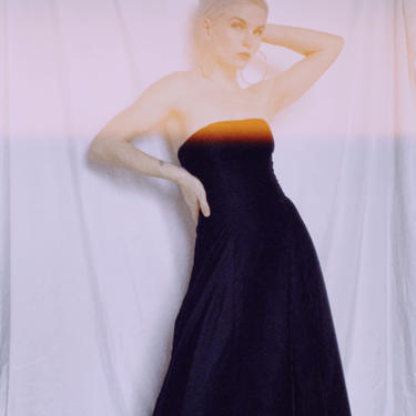 Vintage Scott McClintock Black Velvet Strapless Gown 