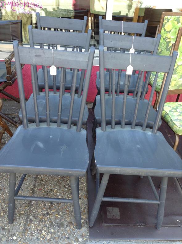 Blue Painted plank bottom chairs - $40 each 6 available