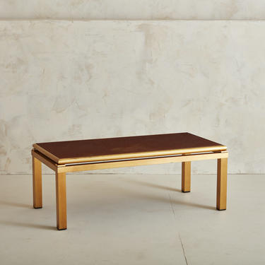 Brass and Back-Painted Glass Top Rectangular Coffee Table in the Style of Guy Lefevre for Maison Jansen, Circa 1970s