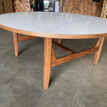 Large 38&amp;quot; Danish Mid-century Round Coffee Table with White Laminate Top 