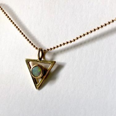 14k Gold and Opal Triangle Pendant on 14k gold ball chain 
