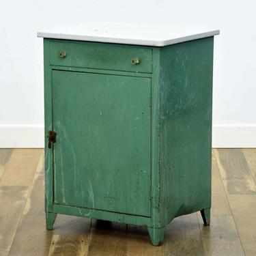 Vintage Green & Patina Kitchen Cabinet