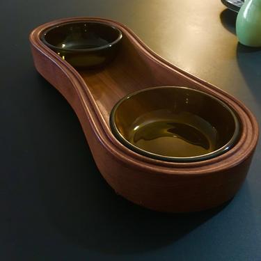 A Vintage Modern Mid Century Large Danish Jens Quistgaard Teak and Glass Multi Use Tray 
