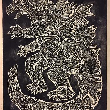 King of the Monsters Block Print 