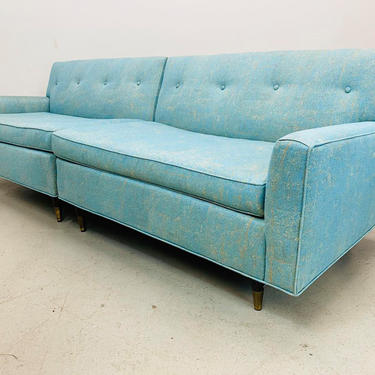 mid century modern 50's two piece sofa sectional upholstered in Sunbrella 