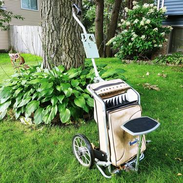 Austad Combo Rolling Golf Bag Pull Cart Cream with Built In Seat 