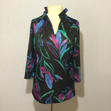 Vintage Neon Feather Graphic 70s Blouse 