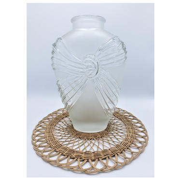 Vintage Crystal Vase with Bow &amp; Ribbon Swag | Art Deco 80s Revival Glass Vase | Boho Clear Vessel, Jar, Sculpture 
