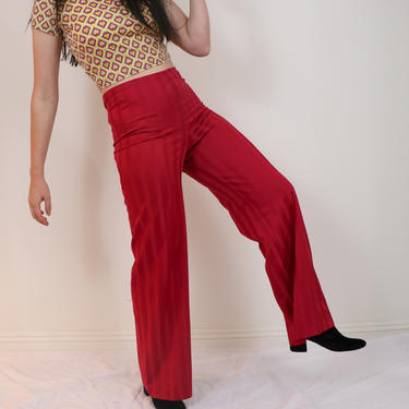 70s Magenta Pants/ 1970s Mod Flares/ Pinstripe Pants/ Vintage Mid Rise Flares/ Pink Striped Disco Pants/ Studio 54 Pants/ Rock &amp; Roll Pants 