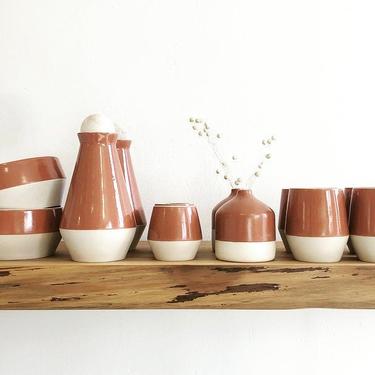 Carafe + Cup Set - Ceramic Carafe, Terra Cotta, Nutmeg, Sake Set, Modern Ceramics, Sake Gift, Modern Pottery, 9th Anniversary Pottery Gift 
