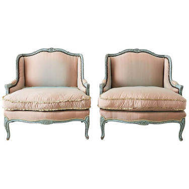 Pair of Louis XV Style Marquise Winged Bergère Armchairs by ErinLaneEstate