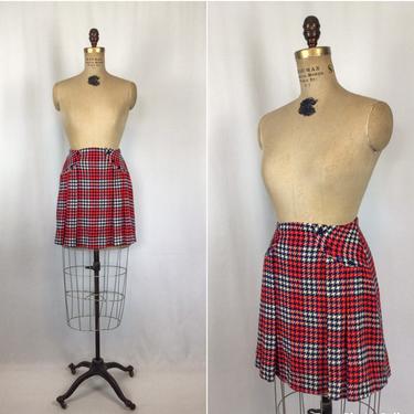 Vintage 60s skirt | Vintage blue red plaid mini skirt | 1960s pleated short skirt 