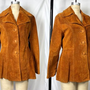 Vintage 1970s Copper Suede Jacket, 70s Suede Jacket, ,Western Southwestern, Size Sm/Med by Mo