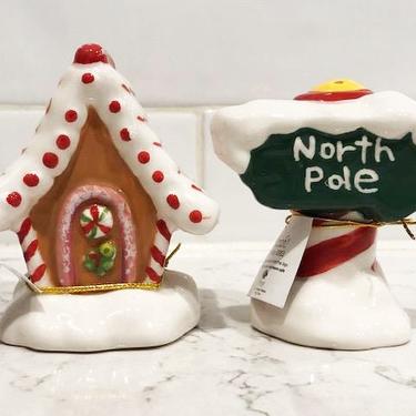 Like New Vintage Salt and Pepper Shakers Ginger Bread House and North Pole Sign Porcelain by LeChalet