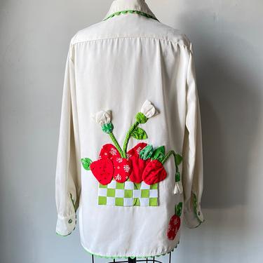 1970s Jacket Botton Aplique Novelty Berries Shirt M 