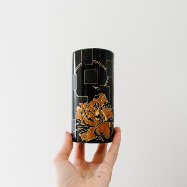 Tiny Modernist Glazed and Matte Black, Gold and Orange Porcelain Vase // Rosenthal West Germany // Mini Bud Vase 