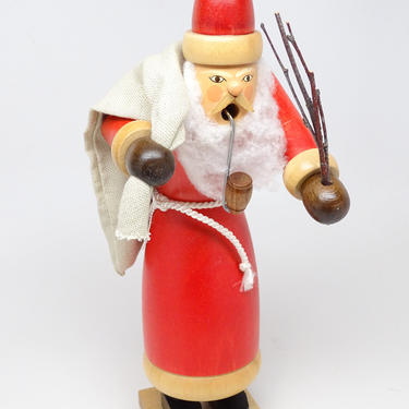 Vintage German Santa Smoker Incense Burner, Hand Painted Wood for Christmas, Erzgebirge Germany, Original Label &amp; Box 