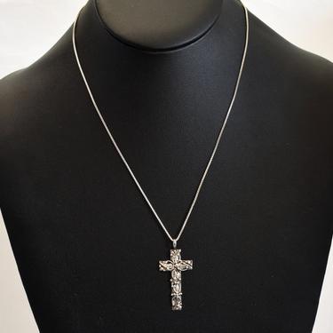 Detailed vintage Sylvia Chee Navajo sterling cross pendant, classic ornate Southwestern 925 silver Native American necklace 