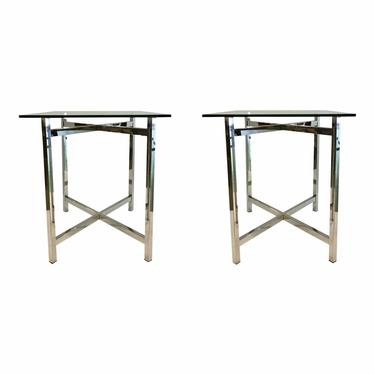Contemporary Rectangular Chrome and Glass End Tables Pair