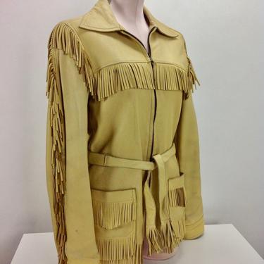 WOMEN'S 1950's Buckskin Western Fringe Jacket / Fringed Belt / Women's Size Medium 