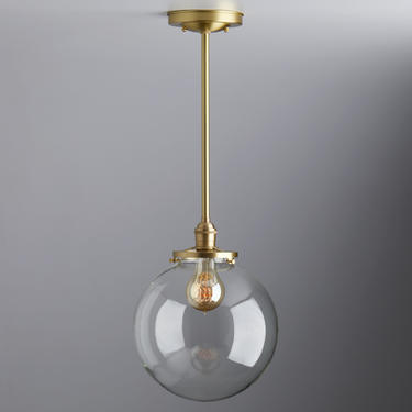 12&amp;quot; Clear Glass Globe  -Pendant/Downrod Light Fixture **handblown glass, made in america** 