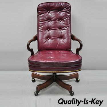 Vintage Burgundy Tufted Leather Swivel Adjustable Executive Office Desk Chair