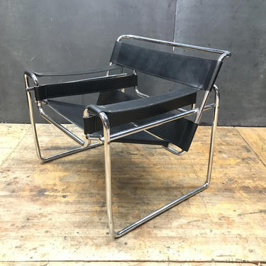 Easy Chair Vintage Mid-Century Modern Wassily ArmChair Mad Men Chrome Black Leather Marcel Breuer Stendig Chromecraft Lounge 