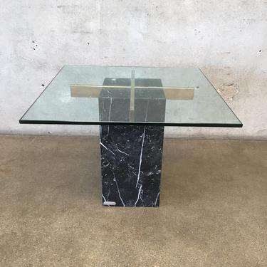 Vintage Artedi Black Travertine &amp; Chrome Side Table with Glass Top