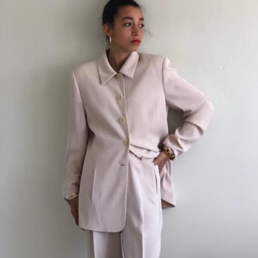 90s pant suit / vintage orchid blush ribbed 3 piece pant suit / high waisted pleated pants lightweight all season suit | S 