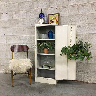 LOCAL PICKUP ONLY Vintage Metal Cabinet Retro 1960's Tall White Metal Kitchen or Storage Unit with 4 Shelves and Metal Chrome Hardware 
