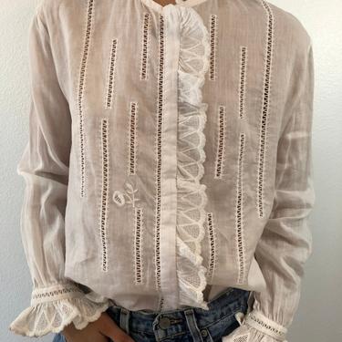 Vintage Isabel Marant White Lace Button Down Stylish Summer Blouse 