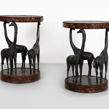 Pair of Maitland-Smith Gueridon Giraffe Tables 