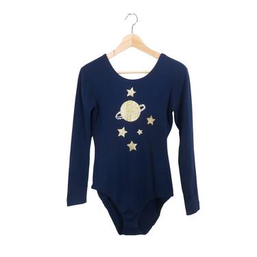 Vintage 60s/70s Glitter Saturn And Stars Print Navy Blue Body Suit Size XL 