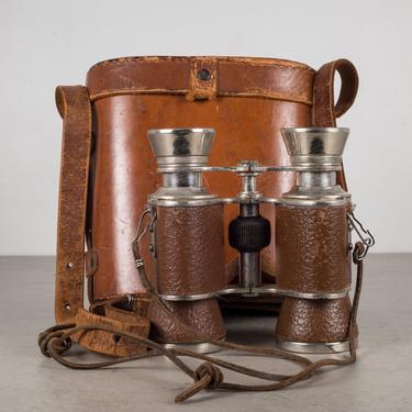 World War ll Era Leather and Chrome Binoculars &amp; Case c.1940