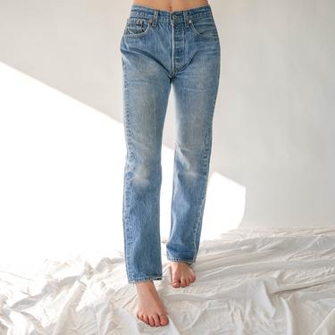 Vintage 80s LEVIS Whiskered Medium Light Wash 501 High Waisted Jeans | Made in USA | Size 30x31 | 1980s LEVIS Unisex Light Wash Denim Pants 