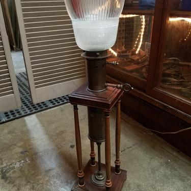 Mid Century Walnut and Brass Torchiere Table Lamp with True Holophane Shade