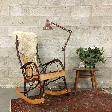 LOCAL PICKUP ONLY Vintage Rocking Chair Retro 1970's Homemade Wood Tree Branch Chair or Rocker Two Toned Nursery or Living Room Furniture 