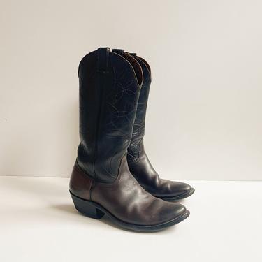 Vintage Cacao + Black Leather Cowboy Boots | Size 9.5