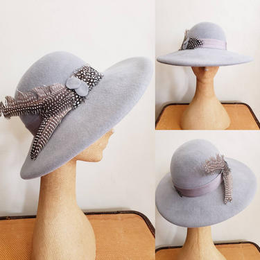 1970s Gray Wool Fedora Hat with Feather Raymond Hudd / 70s Wide Brimmed Boho Hat New With Tags / Leulah 