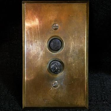 Vintage GE Porcelain Double Push Button Switch with Brass Switch Plate H4.5 x W2.75 x D1.5