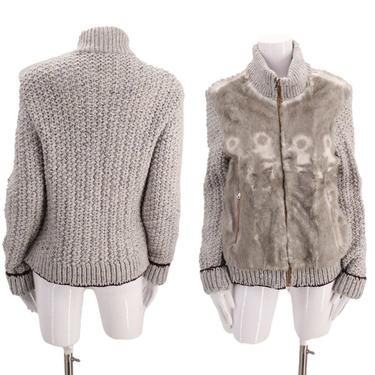 gray PRADA SPORT sweater fur jacket L / Y2K knit goat fur zip jacket coat 12 46 L org tags  