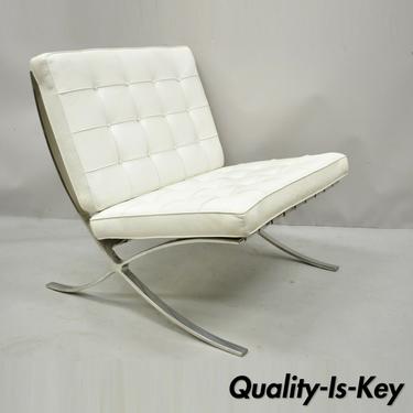 White Leather Ludwig Mies Van Der Rohe Barcelona Style Chrome Steel Lounge Chair